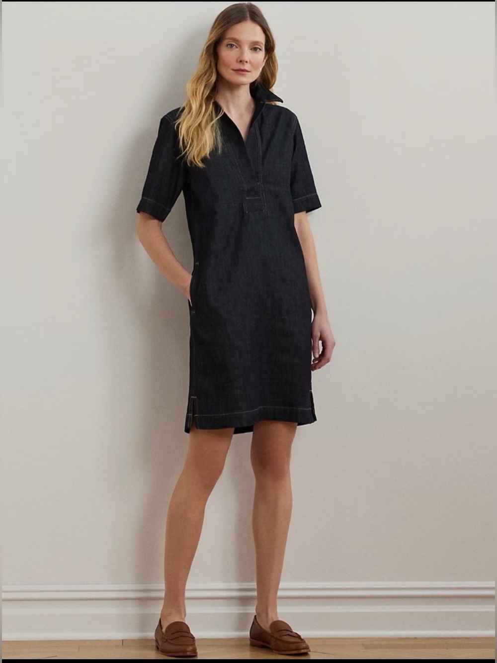 Ralph Lauren Dark Indigo Denim Polo Midi Dress